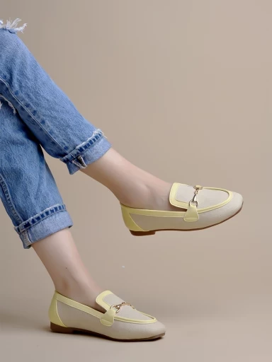 Stylestry Buckle Detailed Cream Loafers For Women & Gilrs