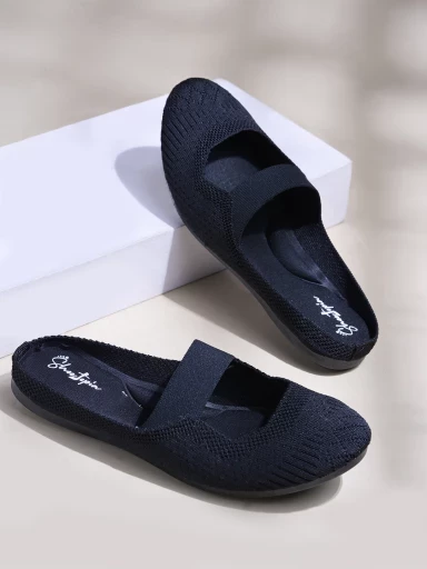 Stylestry Comfortable Cozy & Chic Flat Black Mules For Women & Girls