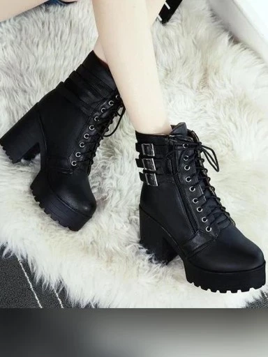 Shoetopia Womens & Girls Black Solid Heeled Boots
