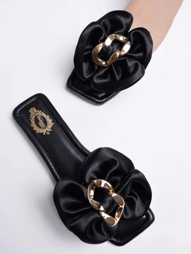 Stylestry Stylish Oversized Bow Detailed Black Flats For Women & Girls