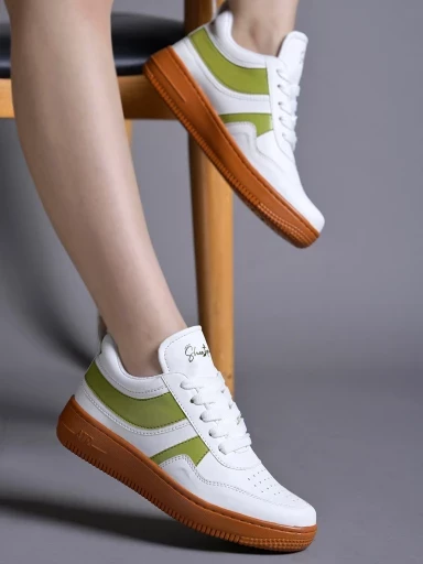 Stylestry Daily Wear Casual Sports Shoe White & Green Sneakers Casuals For Women & Girls