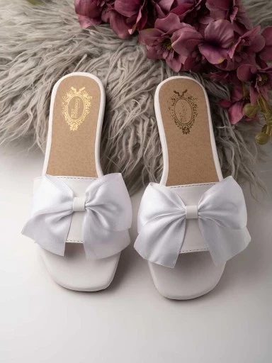 Shoetopia Womens & Girls White Open Toe Flats with Bows