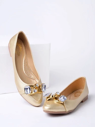 Stylestry Pointed Toe Buckle Detailed Golden Bellies For Women & Girls