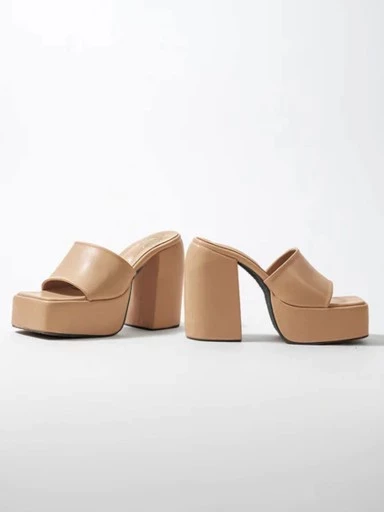 Stylestry Stylish Solid Beige Block Heels For Women & Girls