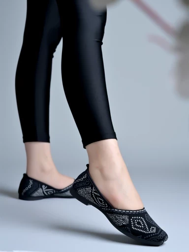 Stylestry Embroidered Ethnic Black Ballerinas For Women & Girls