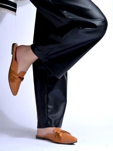Stylestry Solid Pointed Toe Tan Flat Mules For Women & Girls