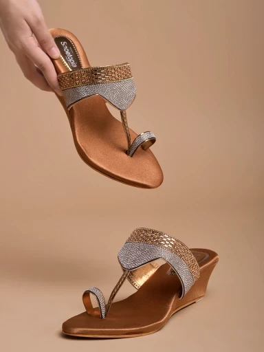 Stylestry Embellished Ethnic Copper Wedges For Women & Girls