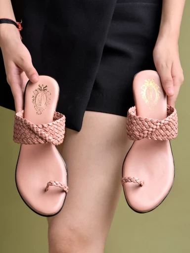 Stylestry Braided One Toe Peach Block Heels For Women & Girls