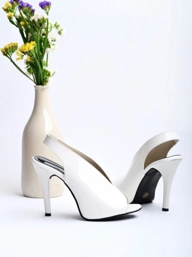 Stylestry Stylish Slingback Peep Toe White Pumps Stiletto Heeled Sandals For Women & Girls