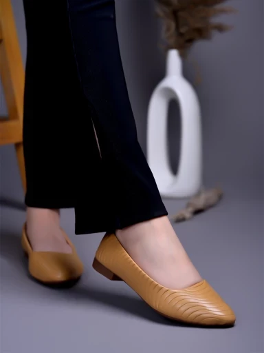 Stylestry Textured Tan Ballerinas For Women & Girls
