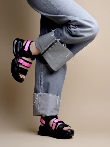 Stylestry Smart Casual Black & Pink Sporty Sandals For Women & Girls