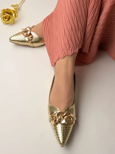 Stylestry Stylish Pointed Toe Golden Bellies For Women & Girls