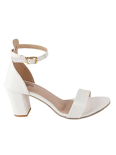 Stylestry Womens & Girls White Woven Design Block Heels Sandals