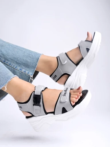 Stylestry Velcro Style Grey Sandal For Women & Girls