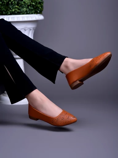Stylestry Textured Tan Ballerinas For Women & Girls
