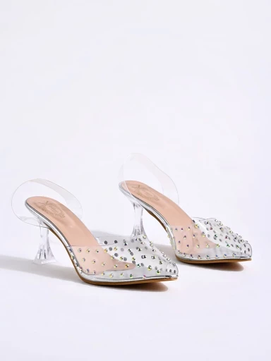 Stylestry Stylish Western Embellished Silver Heels For Women & Girls