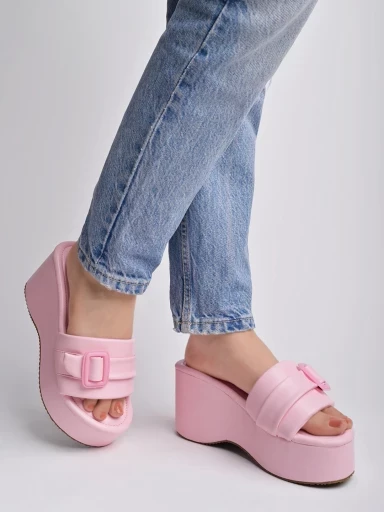 Stylestry Buckle Detailed Pink Platform Heels For Women & Girls