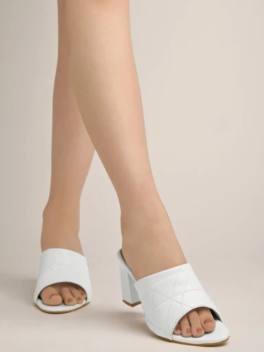 Stylestry Quilted Casual White Block Heels For Women & Girls