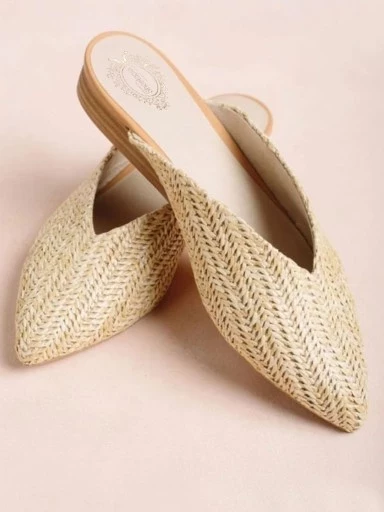 Stylestry Stylish Pointed Toe Cream Mules For Women & Girls