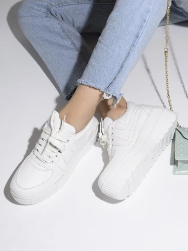 Shoetopia Women White Solid Suede Heeled Sneakers
