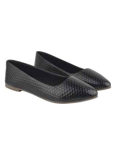Stylestry Textured Black Ballerinas For Women & Girls