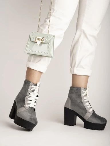 Stylestry Womens & Girls Grey Solid Heeled Boots