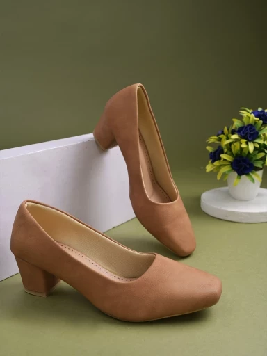 Stylestry Solid Pointed Toe Tan Pumps For Women & Girls