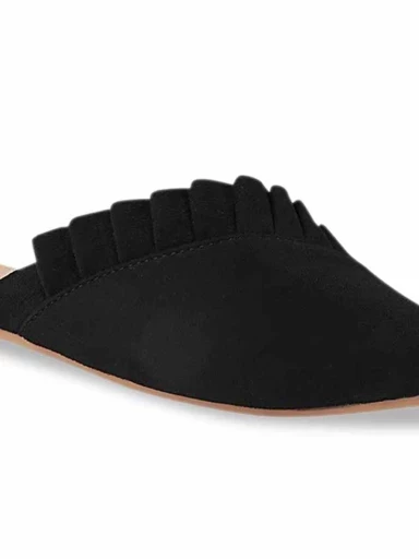 Stylestry Womens & Girls Black Solid Velvet Mules