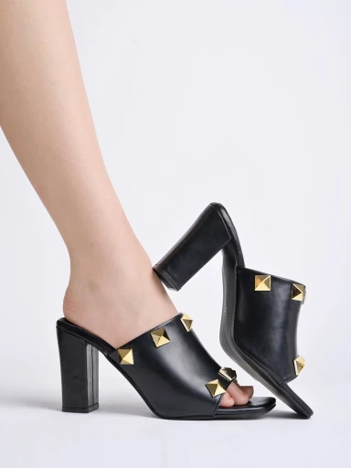 Stylestry Stylish Studded Black Block Heels For Women & Girls