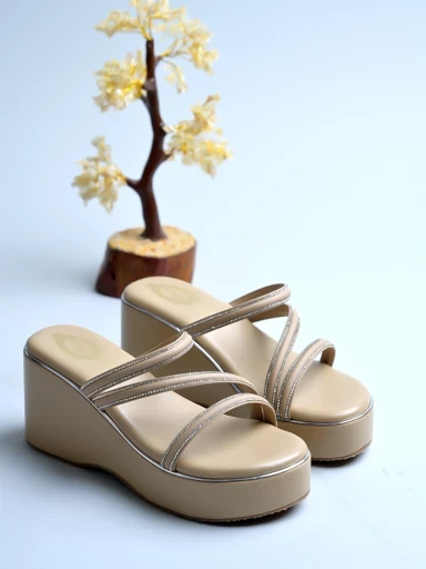 Stylestry Solid Beige Platfrom Heels For Women & Girls