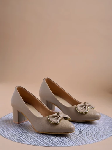 Stylestry Pointed Toe Stylish Bow Beige Pumps For Women & Girls