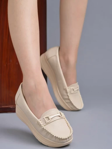 Stylestry upper Bow Detailed Cream Loafers For Women & Gilrs