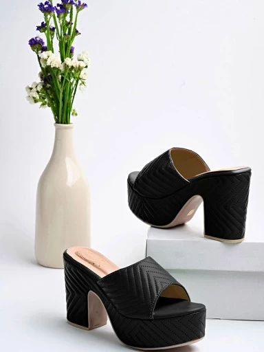 Stylestry Sylish Open Toe Black Block Heels For Women & Girls
