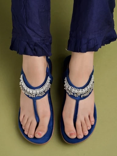 Stylestry Ethnic Wear Blue Flat Sandals For Women & Girls