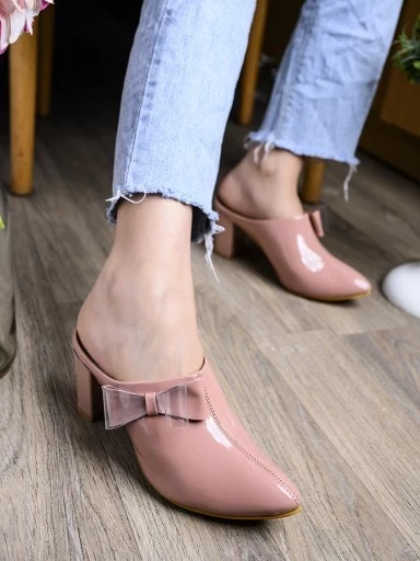 Stylestry Womens & Girls Peach Block Mules with Bows