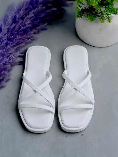 Stylestry Cross Strap White Flats For Women & Girls
