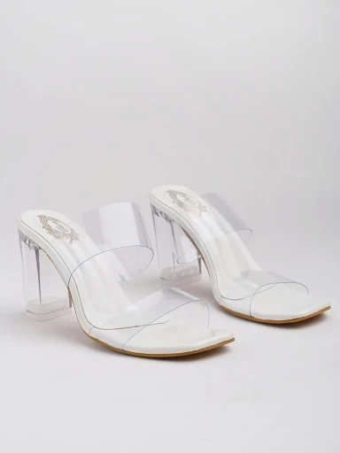 Stylestry Stylish Trasparent Detailed White Block Heels For Women & Girls