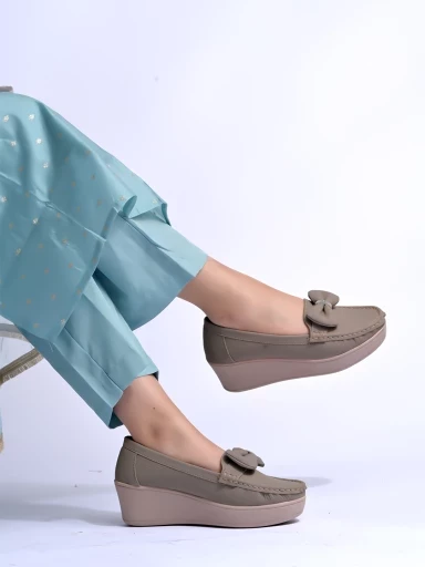 Stylestry Upper Bow Detailed Grey Loafers For Women & Gilrs