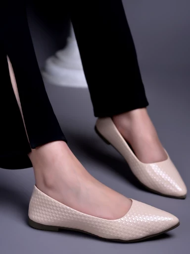 Stylestry Textured White Ballerinas For Women & Girls