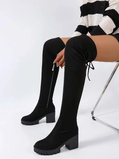 Stylestry Women & Girls Black Solid Long Boots