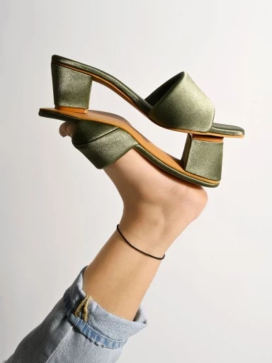 Stylestry Stylish Solid Green Block Heels For Women & Girls
