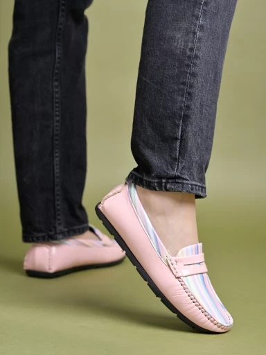 Stylestry upper Strip Detailed Pink Loafers For Women & Girls