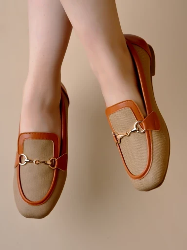 Stylestry Buckle Detailed Tan Loafers For Women & Gilrs