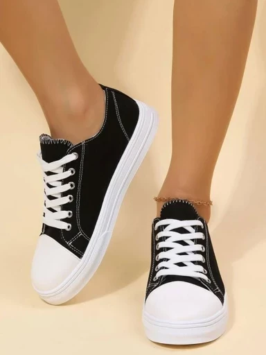Stylestry Smart Casual Lace-up Black Sneakers For Women & Girls
