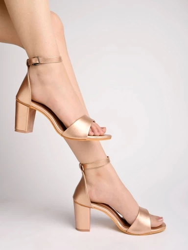Shoetopia  Stylish Ankle Strap Rose-Gold  Block Heeled Sandals For Women & Girls