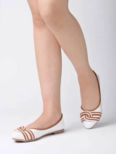 Stylestry Pointed Toe Stripped Detailed White Bellies For Women & Girls