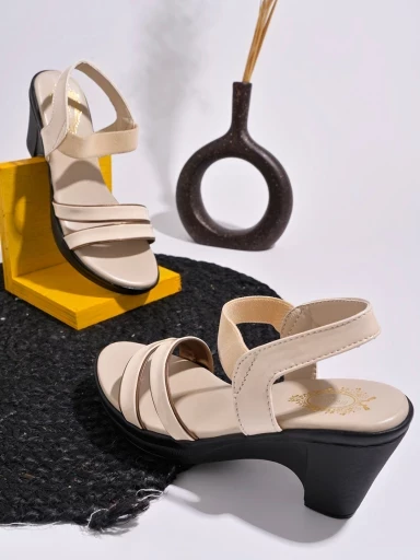 Stylestry Trendy Backstrap Cream Heeled Sandals For Women & Girls