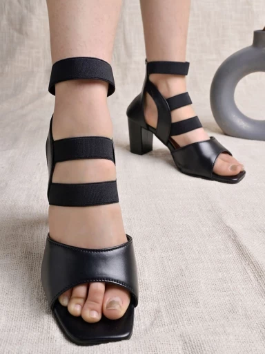 Stylestry Strappy Black Heeled Sandals For Women & Girls