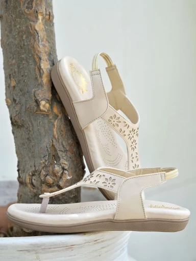 Stylestry Slingback Cream Flat Sandals For Women & Girls