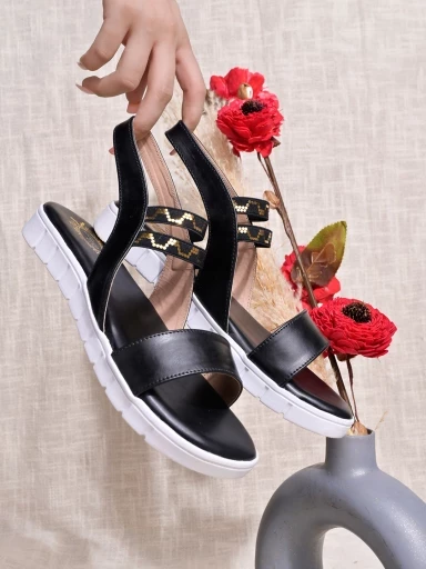 Stylestry Smart Casual Black Flat Sandals For Women & Girls